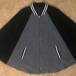 Steve Madden Women’s Cape Jacket – Varsity Bomber Style Black & Grey (M/L)